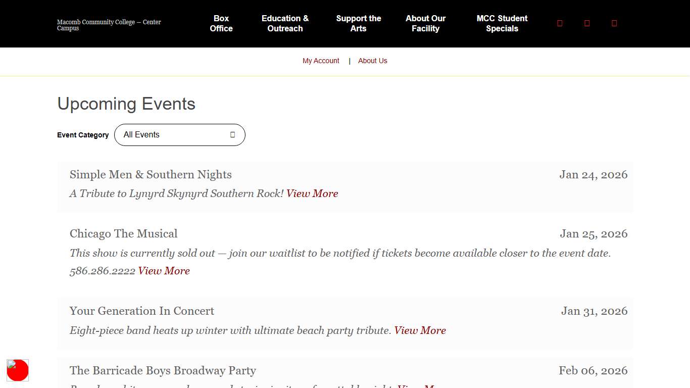 Upcoming Events MacombCenter.com